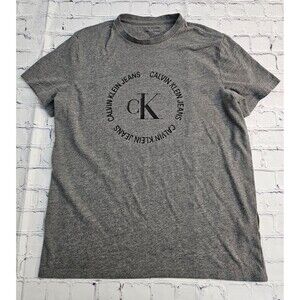 Calvin Klein Jeans Men’s Gray T-Shirt XS Logo Circle Graphic Cotton Blend